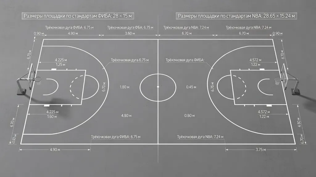 Баскетбольный корт - Размеры баскетбольной площадки по стандартам ФИБА и NBA